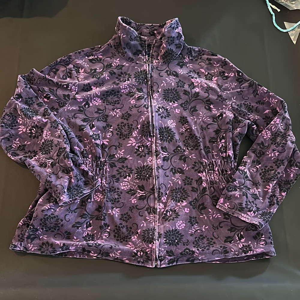 Basic Editions Velour  Lavender Floral Jacket